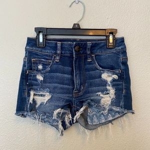 Distressed Hi-Rise Blue Denim Shorts